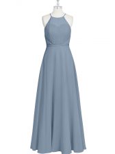 Shining Ruching and Pleated Grey Zipper Sleeveless Floor Length