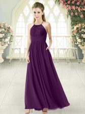 Amazing Purple Backless Prom Dress Lace Sleeveless Ankle Length