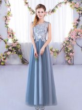  Blue Lace Up Scoop Lace Quinceanera Court of Honor Dress Tulle Sleeveless