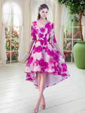 Fuchsia Half Sleeves High Low Belt Lace Up 