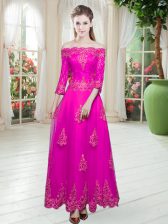  3 4 Length Sleeve Lace Up Ankle Length Lace and Appliques Prom Dresses
