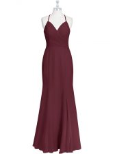 Suitable Burgundy Criss Cross Spaghetti Straps Ruching Evening Dress Chiffon Sleeveless