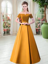 Flirting Off The Shoulder Short Sleeves Satin Homecoming Dress Belt Lace Up