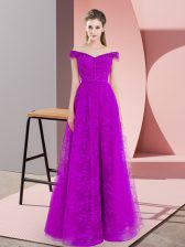  Floor Length A-line Sleeveless Purple Prom Dress Lace Up