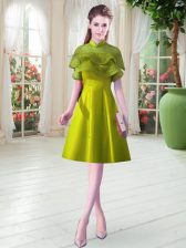 Super Knee Length A-line Cap Sleeves Olive Green Evening Dress Lace Up