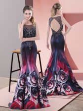 Eye-catching Beading Evening Dress Multi-color Backless Sleeveless Sweep Train