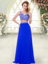  Floor Length Royal Blue Straps Sleeveless Zipper