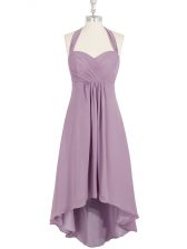 Luxury Lilac Zipper Ruching Sleeveless High Low