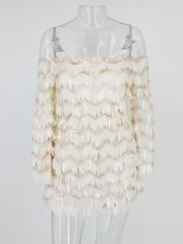 Eye-catching Off The Shoulder Long Sleeves Sequined Ruching
