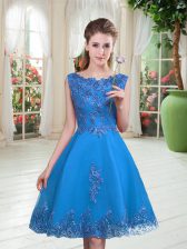 Admirable Knee Length A-line Sleeveless Blue Evening Dress Lace Up