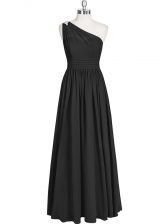  Floor Length Black Chiffon Sleeveless Ruching