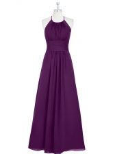 Pretty Halter Top Sleeveless Zipper Homecoming Dress Eggplant Purple Chiffon