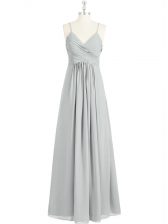 Low Price Chiffon Sleeveless Floor Length Homecoming Dress and Ruching