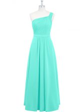 Dynamic One Shoulder Sleeveless Zipper Homecoming Dress Aqua Blue Chiffon