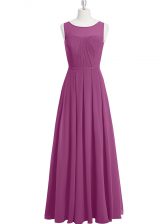 Purple Chiffon Zipper Scoop Sleeveless Floor Length Dress for Prom Ruching