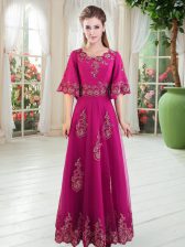 Glorious Tulle Half Sleeves Floor Length Homecoming Dress and Lace