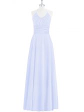  Baby Blue Column/Sheath Halter Top Sleeveless Chiffon Floor Length Zipper Ruching Prom Party Dress