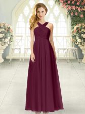  Ruching Prom Party Dress Burgundy Zipper Sleeveless Floor Length