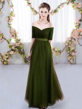  Off The Shoulder Short Sleeves Tulle Damas Dress Ruching Lace Up