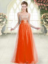 Pretty Floor Length Orange Red Tulle Sleeveless Beading