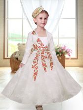 Stylish White Straps Zipper Embroidery Toddler Flower Girl Dress Sleeveless