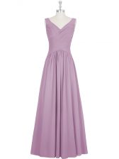  V-neck Sleeveless Chiffon Prom Party Dress Ruching Zipper