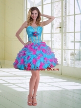 2015 Ball Gown Strapless Ruffles Discount Prom Dresses with Hand Made Flower QDZY464TZCFOR