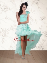 2015 Discount Apple Green One Shoulder Prom Dresses with Embroidery and Hand Made Flower QDZY640TZBFOR