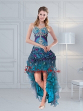 2015 Discount Straps Multi Color Prom Gown with Embroidery and Hand Made Flower  QDZY321TZBFOR