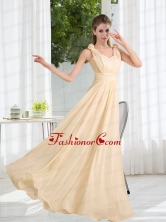 2015 Modest V Neck Empire Ruching Prom Dress BMT016HFOR