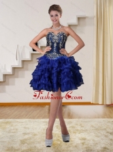 2015 Navy Blue Sweetheart Short Discount Prom Dresses with Beading and Embroidery QDZY319TZCFOR