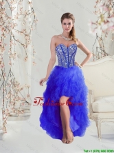 2016 Discount Beaded and Ruffles High Low Prom Dresses in Royal Blue QDDTA5004-4FOR