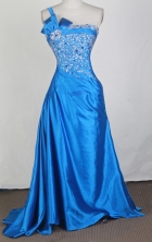 Affordable Empire One Shoulder Floor-length Sky Blue Prom Dress LHJ42827