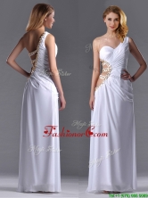 Beautiful Cut Out Waist One Shoulder White Prom Dress with Beading THPD244FOR