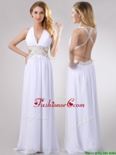 Beautiful Deep V Neckline Prom Dress with Beaded Decorated Criss Cross THPD118FOR