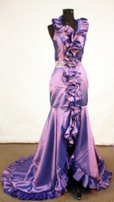 Beautiful Mermaid Halter Top neck Brush Purple Beading Prom Dresses Style FA-C-143