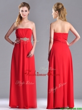 Beautiful Strapless Chiffon Red Prom Dress with Beading and Ruching THPD012FOR