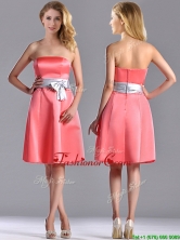 Best Selling Watermelon Knee Length Prom Dress with Silver Bowknot THPD126FOR