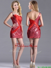 Cheap Column Beaded One Shoulder Red Prom Dress in Sequins THPD238FOR