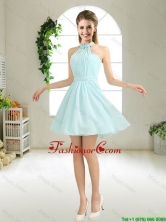 Cheap Halter Top Belt Light Blue Prom Dresses for 2016 BMT052BFOR