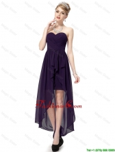 Cheap High Low Sweetheart Purple Prom Dresses with Ruching DBEE022FOR