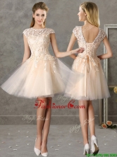 Classical Bateau Cap Sleeves Lace Prom Dress in Champagne BMT0137DFOR