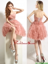 Classical Sweetheart Beaded and Ruffled Short Prom Dress in Peach BMT0183AFOR