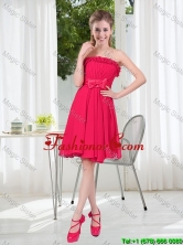 Coral Red Strapless Bowknot Prom Dresses for 2016 Summer BMT001D-2FOR