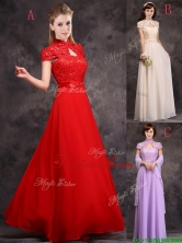 Discount High Neck Applique and Laced Prom Dress with Cap Sleeves BMT0171FOR