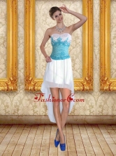 Discount White Sweetheart High Low 2015 Prom Dresses with Blue Embroidery QDML059TZBFOR 
