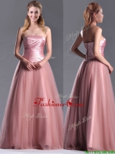 Elegant A Line Tulle Beaded Long Prom Dress in Peach THPD182FOR