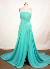 Elegant A-line Strapless Brush Chiffon Green Beading Prom Dresses Style FA-C-152