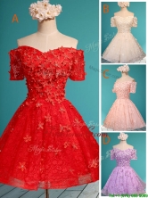 Elegant Off the Shoulder Short Sleeves Prom Dress with Appliques and Beading BMT0121FOR