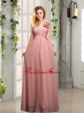 Empire Ruching One Shoulder Prom Dresses with Hand Made Flowers BMT013CFOR